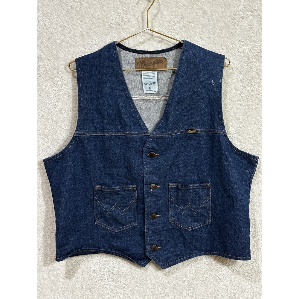 Wrangler Denim Vest Jacket Mens XL Blue Western Outdoor Cowboy
